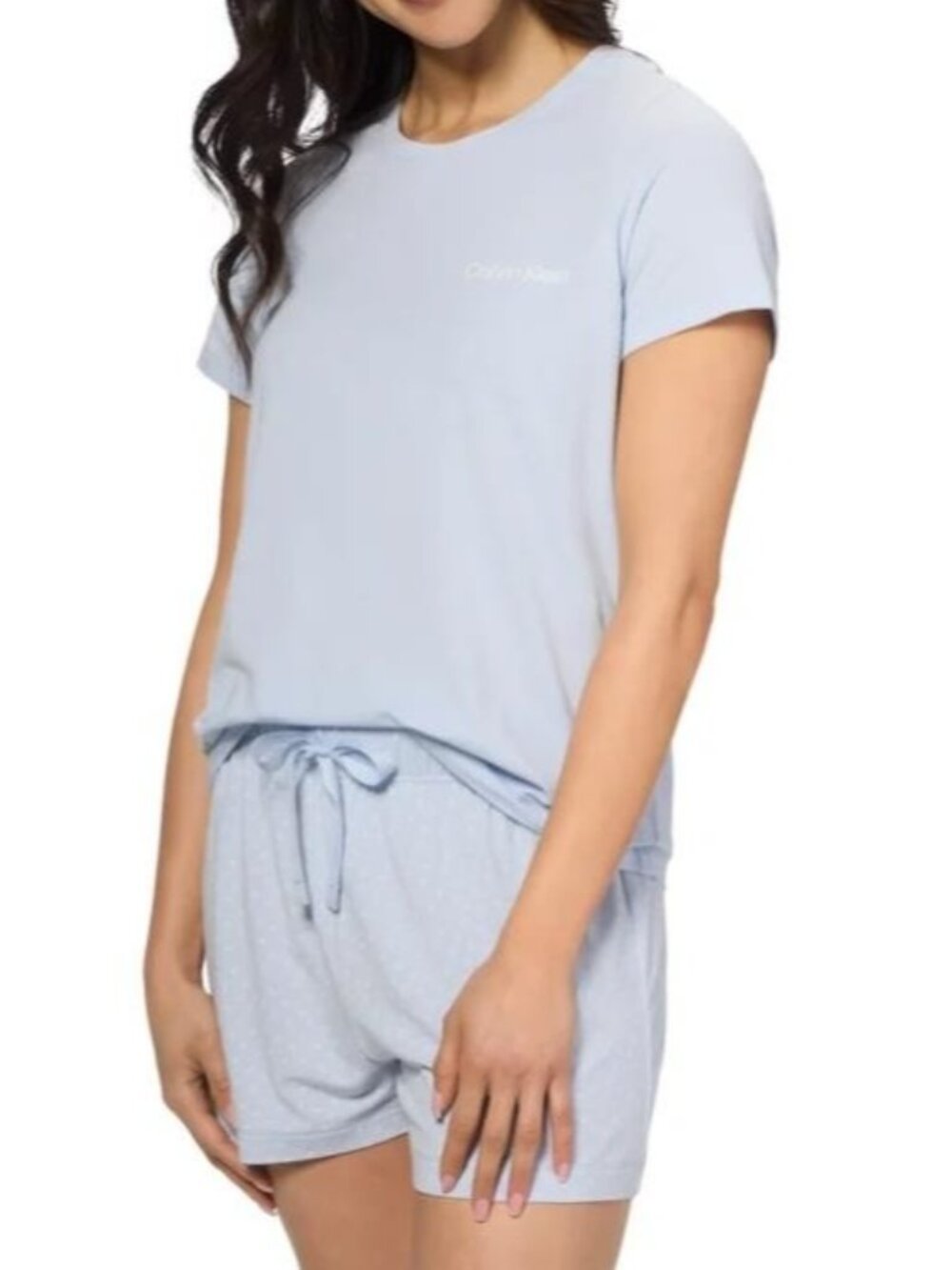 Calvin Klein Womens Pajama Set Blue 2-Piece Top Shorts Stretch PJs Sleepwear
